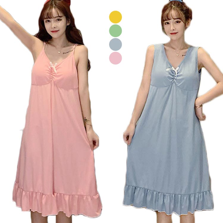 カップ付きパジャマ レディース 夏 2タイプ タンクトップ キャミソール 薄手 フレアワンピ ゆったり ル..
