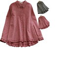 チェック柄シャツ レディース シャツ 綿麻混 無地/チェック柄 チュニック 長袖 ナチュラル 着痩せ ゆったり 体型カバー カジュアル 可愛い(4)