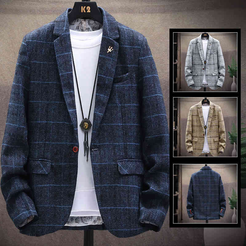 테일러드 재킷 맨즈 블레이저 재킷 비즈니스 아우터 체크 무늬 통근 캐주얼