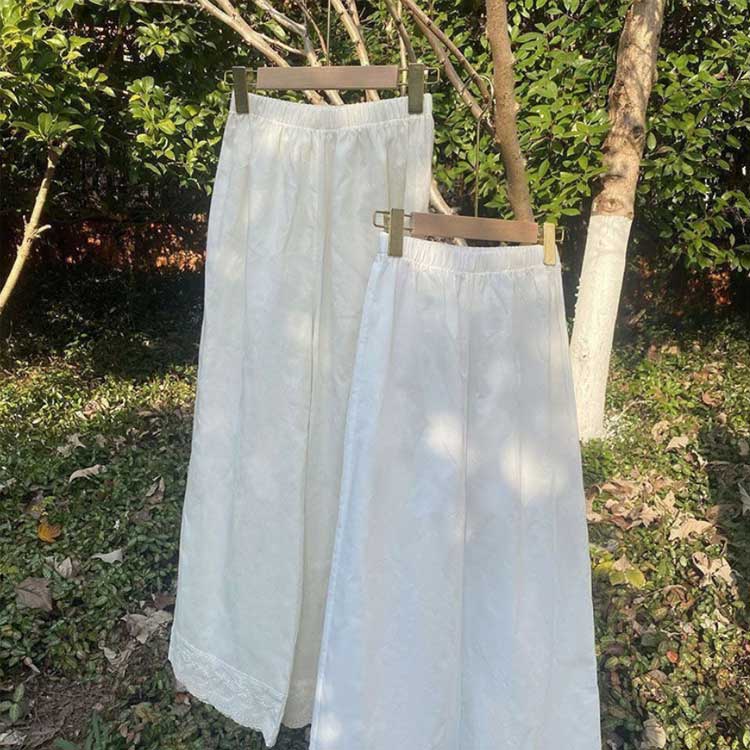 ペチコート 綿 ガウチョ レース ペチパンツ ロング コットン 裾レース ペチパンツ ...
