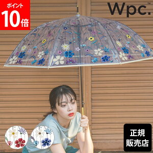 Wpc. 傘 雨傘 刺繍風アンブレラ ビニール傘 長傘 長雨傘 レディース 61cm ジャンプ傘 花柄 クリア 透明 大きめ おしゃれ かわいい 可愛い 折れにくい ワンタッチ ワンプッシュ インスタ映え フォトジェニック