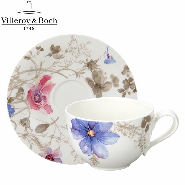 ＼6/8(土)限定!店内全品ポイントUP／ Villeroy&Boch ビレロイ＆ボッホ Mariefleur GRIS Mariefleur Gris Basic Tea Cup 8 1/2 oz & Mariefleur Basic Tea Cup Saucer 6 1/4 in マリフルール グリ ティーカップ＆ソーサー 洋食器 キッチン