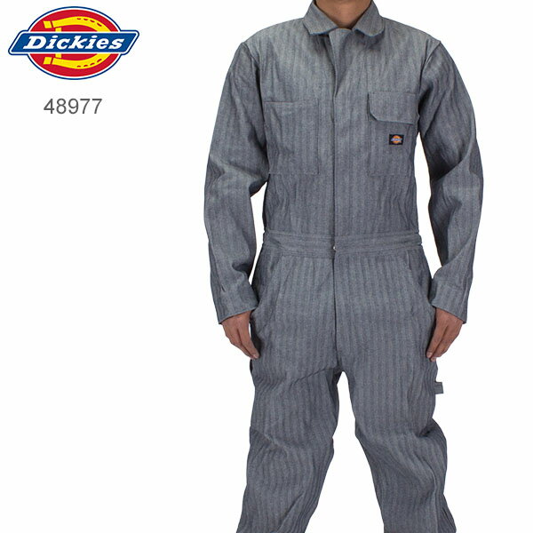 在庫限り Dickies ディッキーズ メンズ Cotton Coverall カバーオール 48977 Fisher Stripe フィッシャーストライプ ワークパンツ　長袖つなぎ