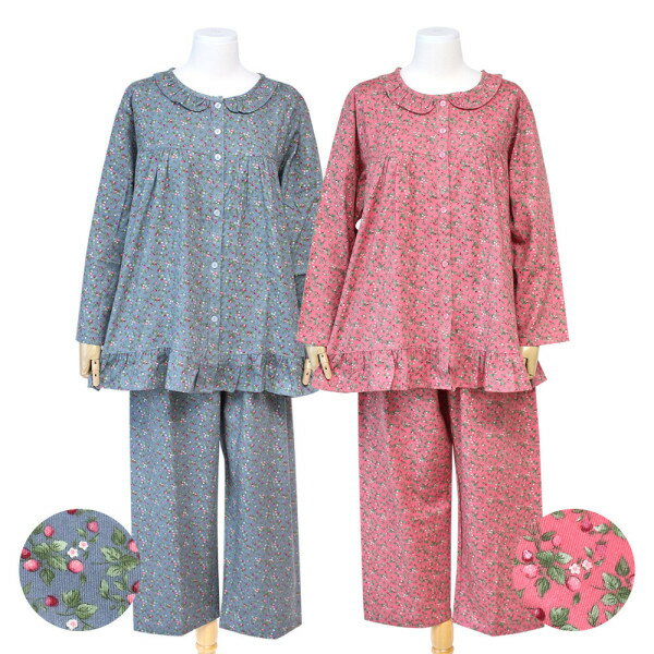EM1032 イチゴ花 純綿上下セット 女性パジャマ パジャマ