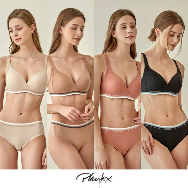 Playtex ノーワイヤーボリュームアップ 8種 ライトベージュ+ベージュ+ローズピンク+ブラック PXW3O0102..