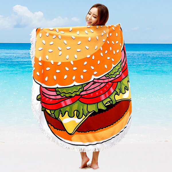 ハンバーガー ラウンドビーチタオル 円形タオル ピクニックマット