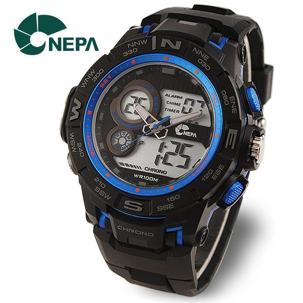 NEPA ストップウォッチ 3アラーム 軍人用 スポーツ時計 N340-BLUE
