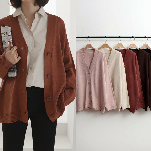 レディース ニット カーディガン Vネック ルーズ オーバーフィット ルーズ ビッグサイズ 秋