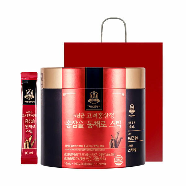 6年根 高麗紅参精 紅参を丸ごとスティック 10ml x 100包/プレゼント用 ショッピングバッグ