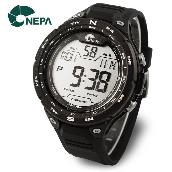 ネパ ワールドタイム アウトドア スポーツ 防水 電子 メンズ 軍人時計 N359-BKWH