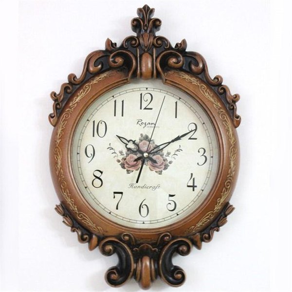 1800-9939 純正品 アンティーク フラワー 円形 静音 壁掛け時計(ブラウン)