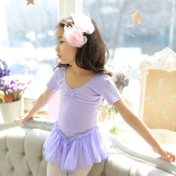 基本綿 半袖 スカートシフォン 紫 幼児 子供 キッズ バレエ服