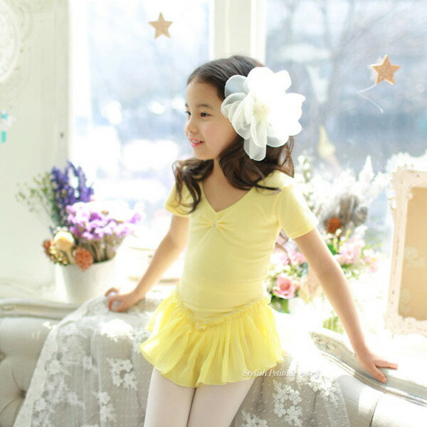 基本綿 半袖スカートシフォン 黄色 幼児 子供 キッズ バレエ服