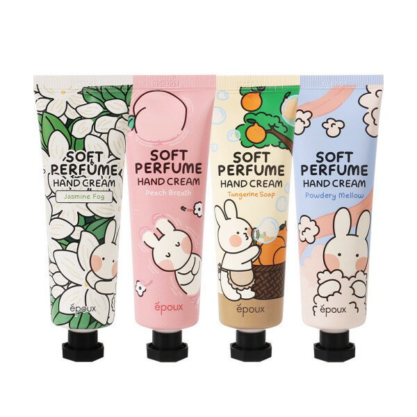 エプ ソフト パフューム ハンドクリーム 4種セット ジャスミン+テンジャリン+パウダリー+ピーチ/高保湿ハンドクリーム