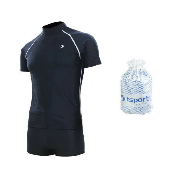 TSスポーツ メンズ 水着 イージーフィット 2分丈 ショートパンツ 大人 ビッグサイズ 室内 生存水泳 半袖ラッシュガード セット 23041+24061