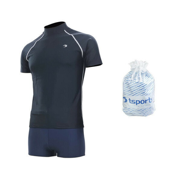 TSスポーツ 男性 水着 イージーフィット 2分丈 半ズボン 大人 ビッグサイズ 室内 生存水泳 半袖ラッシュガード セット 23041+24062