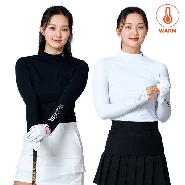 レディース ゴルフウェア ゴルフ 起毛 Tシャツ 機能性 冬 保温 タートルネック インナーウェア アンダーレイヤー インナーTシャツ-ハーフネック