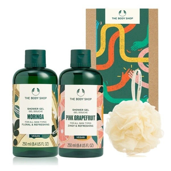 【The body shop】 ザ·ボディショップ シャワージェル 2種 リリー ギフトセット(モリンガ+グレープフルーツ+ミニシャワーボール) 贈呈...