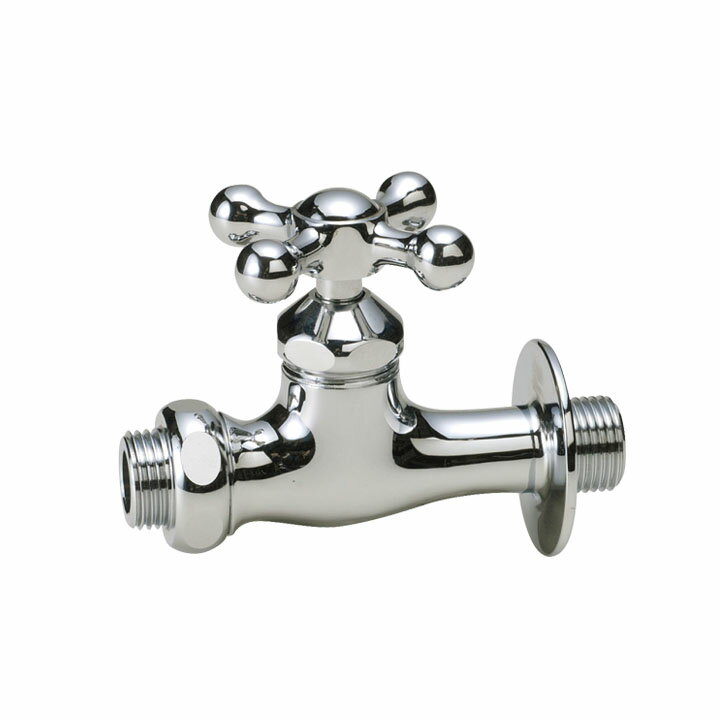 シンプル デザイン蛇口 外水栓用 飾り蛇口 Fシリーズ ホース接続用蛇口 補助蛇口 クロス F212 クロームメッキ(立水栓同時購入 割引対象品) ホースアダプ...