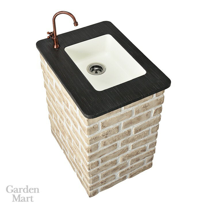 ガーデンマートのガーデンシンク ショートタイプレトロブリック(マロンベージュ)×ウッドレギュラー仕様※蛇口別売【ニッコーエクステリア nikko】【メーカー直送・代金引換不可】｜アングル2