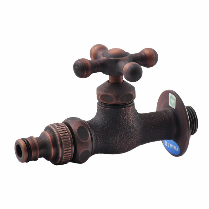 外水栓用 デザイン蛇口 ホース接続用蛇口/補助蛇口 十字ハンドル ブロンズ F-205B [F-503蛇口側アクセ..