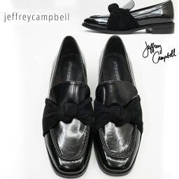 ジェフリーキャンベル リボン ローファー　ヒール約3cm　 Jeffrey Campbell　（ ジェフリーキャンベル ） マニッシュ シューズ　【BLACK】3828　歩きやすい　スリッポン ブラック　靴　ガラスレザー　本革