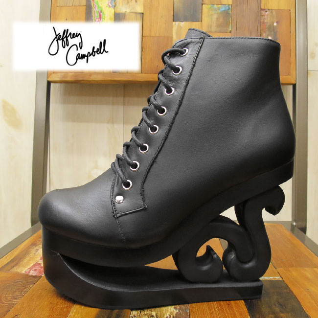 【歩くアート！】 SKATE Jeffrey Campbell （ ジェフリーキャンベル ） SKATE　（ スケート　） ウェッジ レースアップブーツ　（ ウッドソール ） 【BLACK】レザー　本革