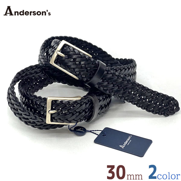 メッシュベルト アンダーソンズ メッシュレザーベルト A/0509 PI133 約30mm Anderson's belt BLACK　DARK BROWN ハンドメイドレザーベルト 牛革 Andersons ベルト ビジネス ビジカジ キレイめ カジュアル クールビズ メッシュベルト