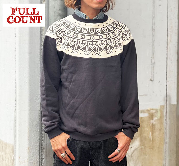 FULLCOUNT 3764 Tribal Pattern Sweatshirts フルカウント 【INK BLACK】 Made in Japan インクブラック スウェット トライバルタトゥー柄 裏毛 綿100