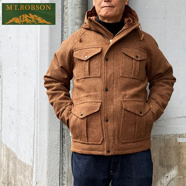 MT. ROBSON TWEED DOWN JACKET マウントロブソン ツイード ダウンジャケット ブラウン WOOL 100％ ホワイトダックダウン 95