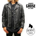 ジェームスグロース ライダースジャケット メンズ 2023FW入荷【正規販売店】JAMES GROSE / NEW MANILA JACKET 【HORSE】【ブラック】 ジェームスグロース / ニューマニラジャケット 馬革 メンズ ロンジャン 英国製 レザーダブルライダースジャケット