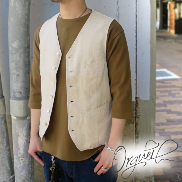  ORGUEIL / オルゲイユ　メンズ　French Work Gilet   Linen Cotton　リネンコットン生地