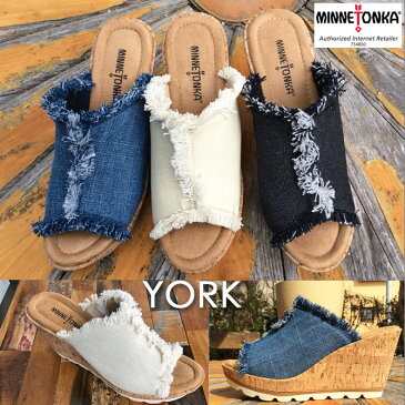 【★】【国内正規品】 ミネトンカ サンダル ,　minnetonka 73301 ミネトンカ ウェッジサンダル サンダル レディース ミュール ウェッジソール 痛くない 美脚サンダル YORK リネン　デニム　コットン　【返品交換不可商品】