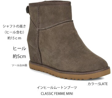 インヒール　シープスキンブーツ ♪　ウェッジソール 【 ugg 国内正規商品 】 ugg CLASSIC FEMME MINI UGG AUSTRALIA （ アグ オーストラリア ） ugg クラシック フェム ミニ　【 BLACK SLATE 】 ugg ムートンブーツ 正規品 ウィメンズ