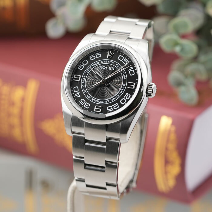 ロレックス オイスターパーペチュアル 116000 ブラック ホワイトサークル 保証書2009年 V番 ROLEX 中古メンズ 腕時計 送料無料