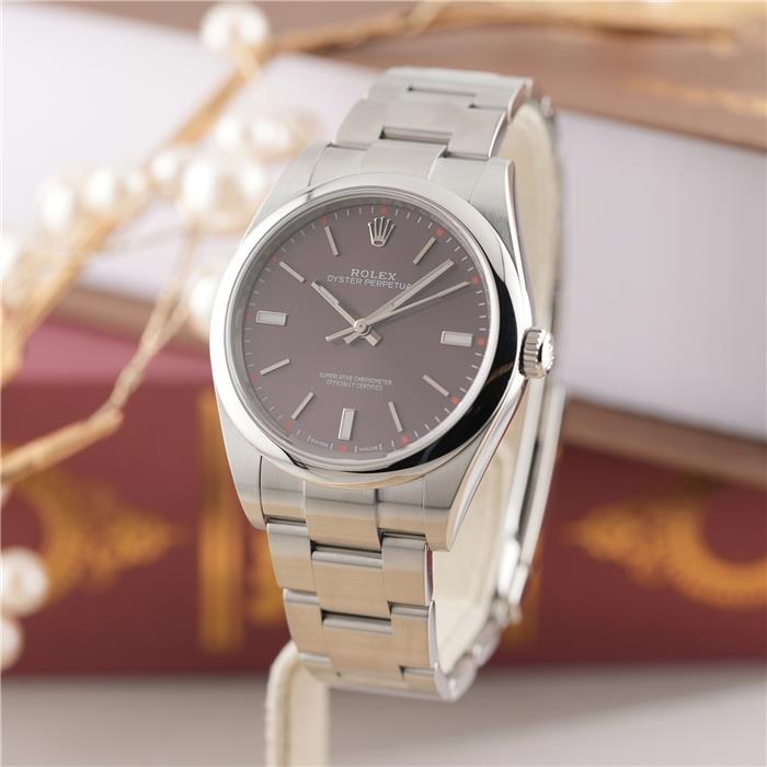 ロレックス オイスターパーペチュアル 39 114300 レッドグレープ 保証書2019年 付属品完品 ランダムシリアル ROLEX 中古メンズ 腕時計 送料無料