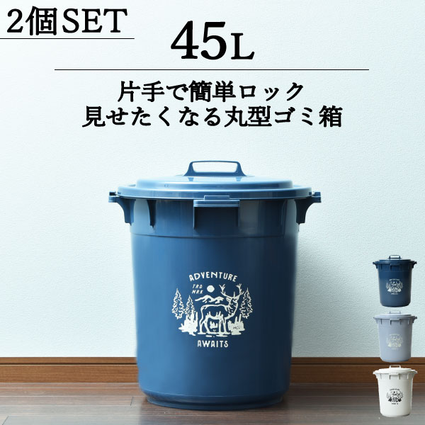 ゴミ箱 45リットル ふた付き おしゃれ ダストボックス ごみ箱 キッチン 屋外 外置き ロック付き いたずら 防止 インテリア雑貨 北欧 分別 大容量 大型 大きい 生ごみ 生ゴミ おむつ オムツ 蓋つき 蓋付き かわいい 可愛い ホワイト 白( 丸型カラーペール 45L 2個セット )