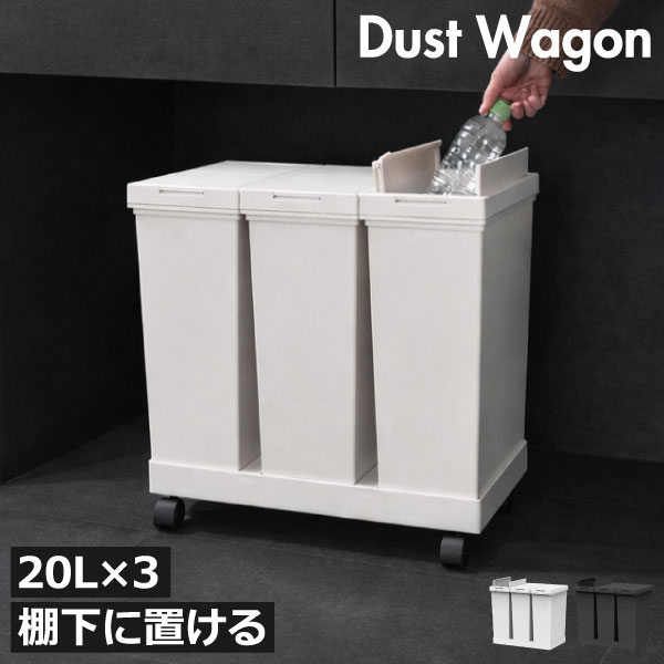 樂天商城 - ゴミ箱 分別 キッチン 【特典付き】 スリム おしゃれ ダストボックス フタ付き プッシュ式 資源ごみ ペットボトル 大容量 省スペース 20リットル 分解 丸洗い 棚下 シンプル 袋が見えない 台所 コンパクト( ASVEL アスベル 両開き3分別ダストワゴン キャスター付き )