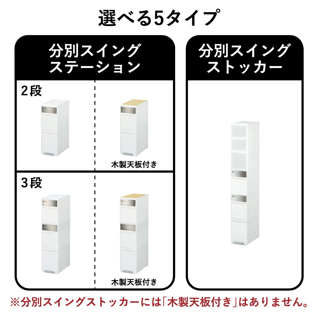 ゴミ箱 【全10種】 ダストボックス 北欧 おしゃれ キッチン 大容量 ふた付き キャスター付き スリム 薄型 ペダル式 約幅30cm 約30l 約50リットル 木目 黒 大きめ 縦長 リビング 2段 3段 木製天板付き 収納( like-it ライクイット 分別スイングステーション/ストッカー ) [3]