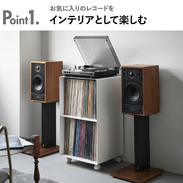 レコードラック キャスター付き 140枚 12インチ 大容量 レコードプレーヤー 約幅40cm おしゃれ 2段 ターンテーブル ディスプレイ ワゴン レコード棚 リビング キャビネット タワーシリーズ yamazaki 北欧 インテリア雑貨 高級感( 山崎実業 レコードラック タワー tower ) [3]