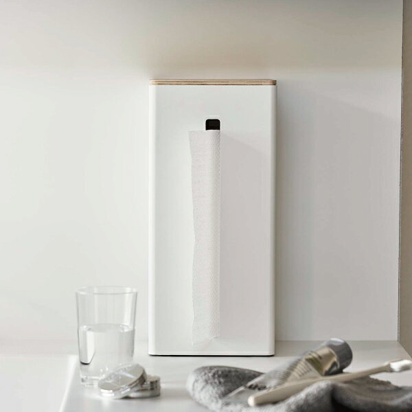 ティッシュケース おしゃれ スリム ペーパータオルホルダー 置き型 木製フタ キッチンペーパー 収納ケース 縦型 厚型対応 キッチン雑貨 北欧 インテリア雑貨 公式 ナチュラル ホワイト 白 ブラック 黒 スチール yamazaki( 山崎実業 両面ティッシュケース 縦型 リン RIN ) [2]