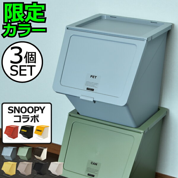 【当店限定カラー】【特典付き】ゴミ箱 おしゃれ 屋外用 フロントオープン キッチン 45L リビング 袋が見えない 大きい 積み重ねる ダストボックス 2段 前開き 45リットル 分別 ふた付き おむつ用 外置き 黒 PEANUTS( ペリカン ガービー pelican garbee 38L 3個セット )