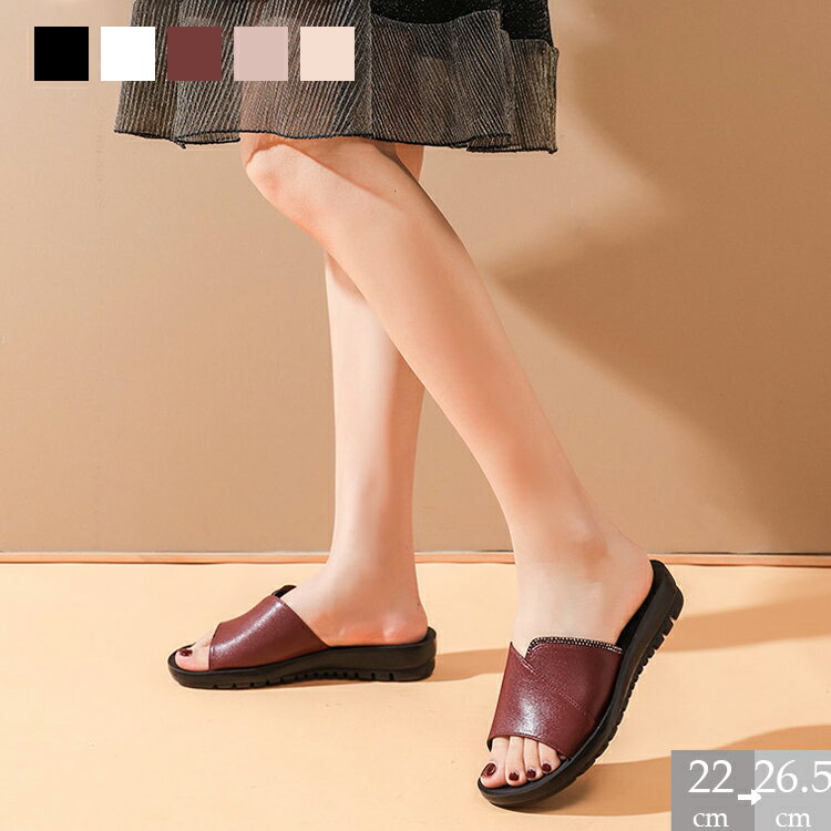 サンダル レディース ミュールサンダル 本革 靴とスリッパ 女性 ウェッジ ヒール ソフト ボトム 滑り止め 中年と高齢者 夏 カジュアルなオープントゥプラットフォームサンダル 快適 スリップサンダル