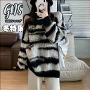 厚手 ボーダー ボトルネック ニット トップス セーター カットソー ニットウエア プルオーバー 長袖 クルーネック 体型カバー おしゃれ カジュアル トレンド ゆったり オーバーサイズ 秋 冬 秋冬 春 少女 10代 20代 30代 ブラック ブラウン グレー レディース ボリューム袖