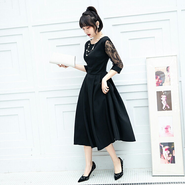 スーツワンピース 卒業式 パーティードレス レース 七分袖 刺繍 ウエストリボン ミモレ丈 ワンピース フォーマル カクテルドレス 大きいサイズ 小柄 着痩せ 韓国 結婚式 二次会 入学式 成人式 披露宴 同窓会 演奏会 ピアノ発表会 お呼ばれ SS 3L 4L 20代 30代 40代 黒