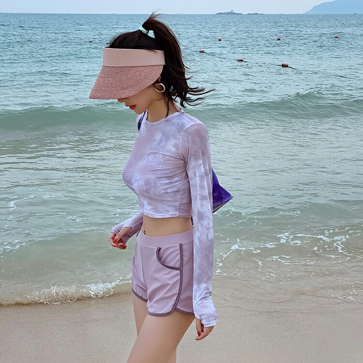 タイダイ ピンク ビキニ 4点セット 体型カバー タンキニ スポーティー 水着 レディース 高校生 長袖ラッシュガード 透け感 日焼け対策 露出控えめ ショートパンツ ポケット付き ママ水着 水着ファション 韓国 L 2L 3L 20代 30代 40代 50代 ビーチ 海水浴 温泉 リゾート