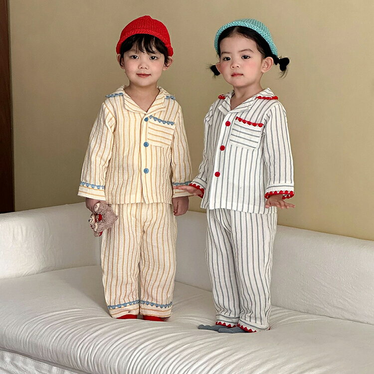 パジャマ キッズ ガーゼ ベビー パジャマ 綿100 長袖 上下セット 春 秋 夏用 子供 男の子 女の子 ルームウェア ベビー 80 140 150 部屋着 ナイトウェア ストライプ 入園準備 兄妹 お揃い 前開き 薄手 吸汗 速乾 冷房対策 おしゃれ ボタン付き 肌に優しい セール かわいい 3