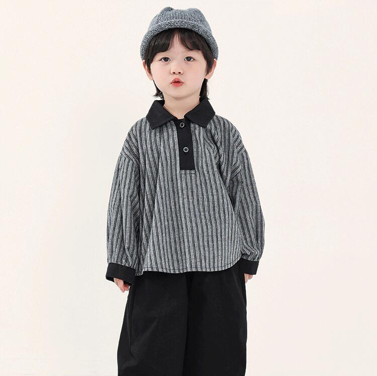 子供服 男の子 トップス ストライプ キッズ インナー ロングTシャツ ポロシャツ 長袖シャツ カットソー 春服 秋服 子ども服 ベビー服 春秋 トップス 韓国子供服 通園 通学 ジュニア 韓国ファッション 保育園 孫 ギフト カジュアル レトロ風 90 100 110 120 130
