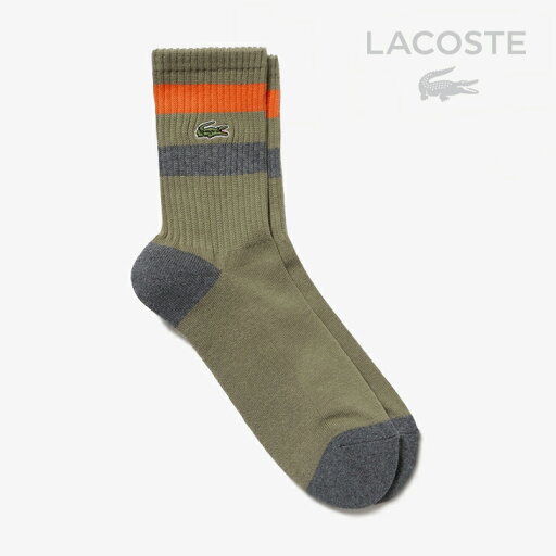 ・LACOSTE|Bicolor Striped American Rib Socks/ ラコステ/バイカラー ストライプ アメリカン リブ ソックス/カーキ # ・LACOSTE|Bicolor Striped American Rib Socks/ ラコステ/バイカラー ストライプ アメリカン リブ ソックス/カーキ #