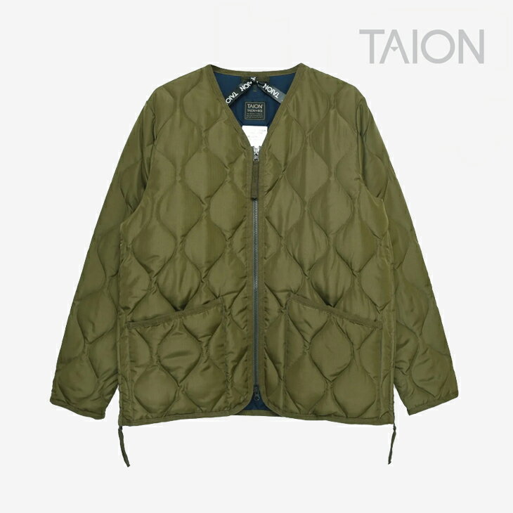 ・TAION｜Military V Neck Zip Down Jacket/ タイオン/ミリタリー ブイ ネック ジップ ダウン ジャケット/ダーク オリーブ #